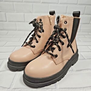 New Wonder Nation Peach-Pink/black Round Toe Lace Up & Zip Ankle Boot Kids Sz 13